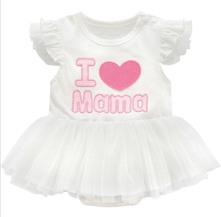 Cotton Infant Girls' Summertime Rompers - Elegant 'I Love Papa & Mama' Design for Newborns to One-Year Olds