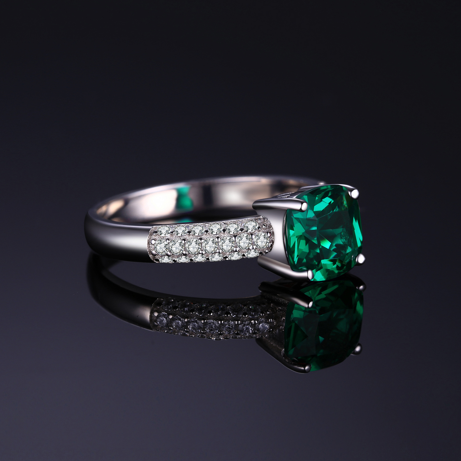 JewelryPalace Cushion Created Nano Emerald Ring 925 Sterling Silver Rings for Women Engagement Ring Silver 925 Gemstones Jewelry CJ191230