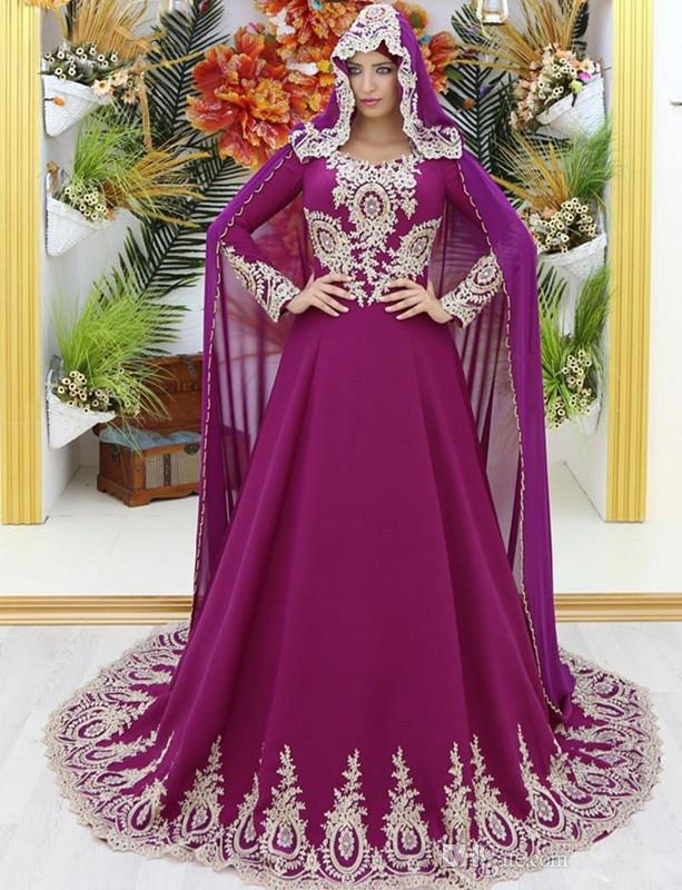 Vintage Muslim Evening Dresses With Appliqued V Neck Chiffon Sweep Train Long Sleeve Formal Party Gowns Custom Made Prom Dress Plus Size