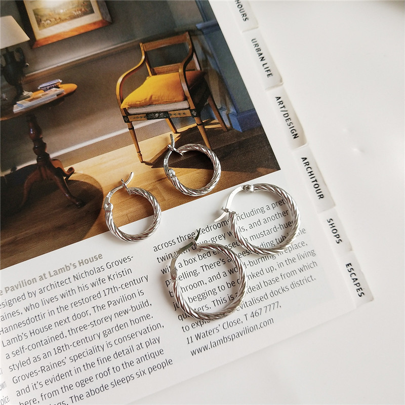 925 Sterling Silver Twist Circle Earrings For Women New Fashion 15MM 20MM Geometric Hoop Earring Fine Jewelry