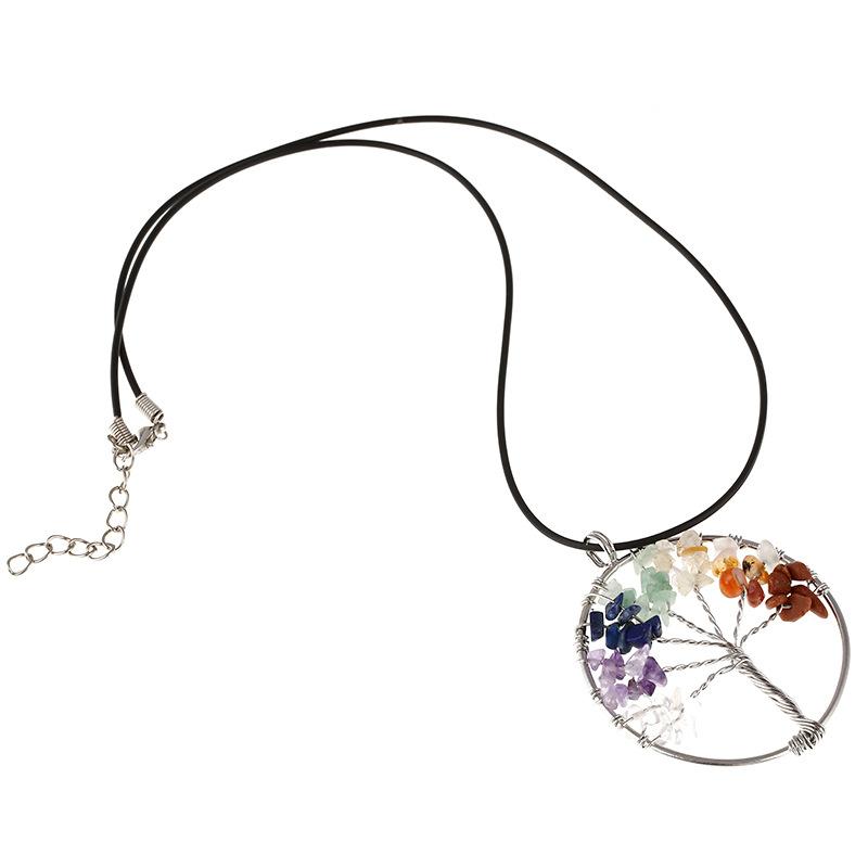 7 Chakra Tree Of Life necklaces Rainbow Natural Stone Quartz druzy Wisdom Tree pendant Black Rope String chains For women Jewelry Gift