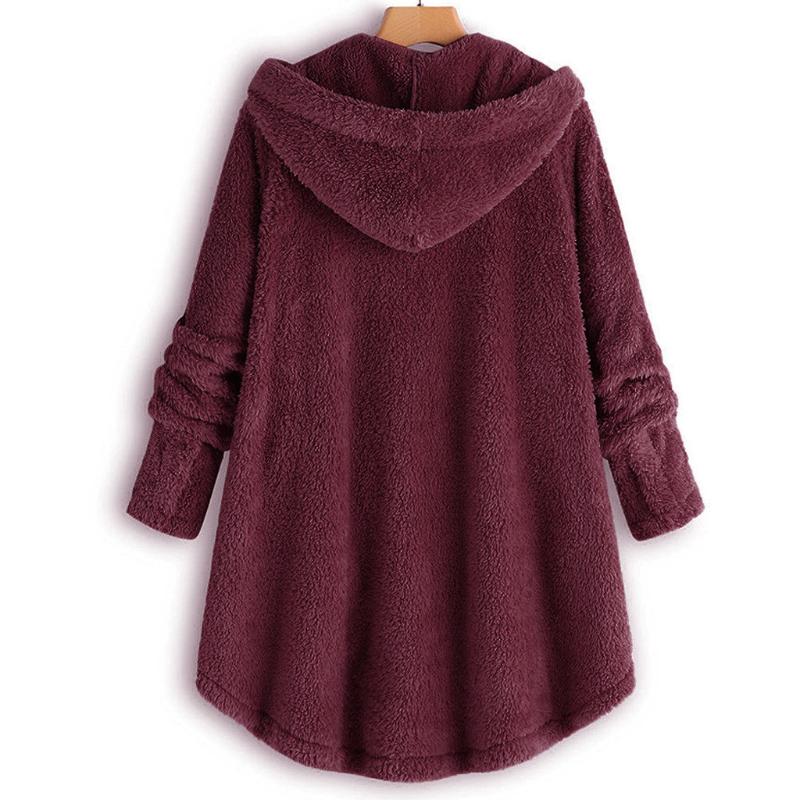 Female Jacket Plush Fashion Warm Women Button Coat Fluffy Tail Tops Women's Hooded Jackets Pullover Loose Sweater#J30 B4