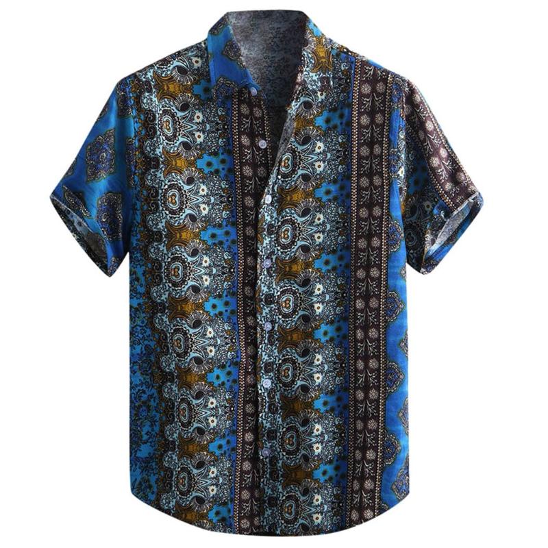 KLV short sleeve male shirt Polyester men's blouse Colorful Summer tunic men's Loose Buttons Hawaiian Casual Shirt Blouse, Blue 
KLV short sleeve male shirt Polyester men's blouse Colorful Summer tunic men's Loose Buttons Hawaiian Casual Shirt Blouse, Blue