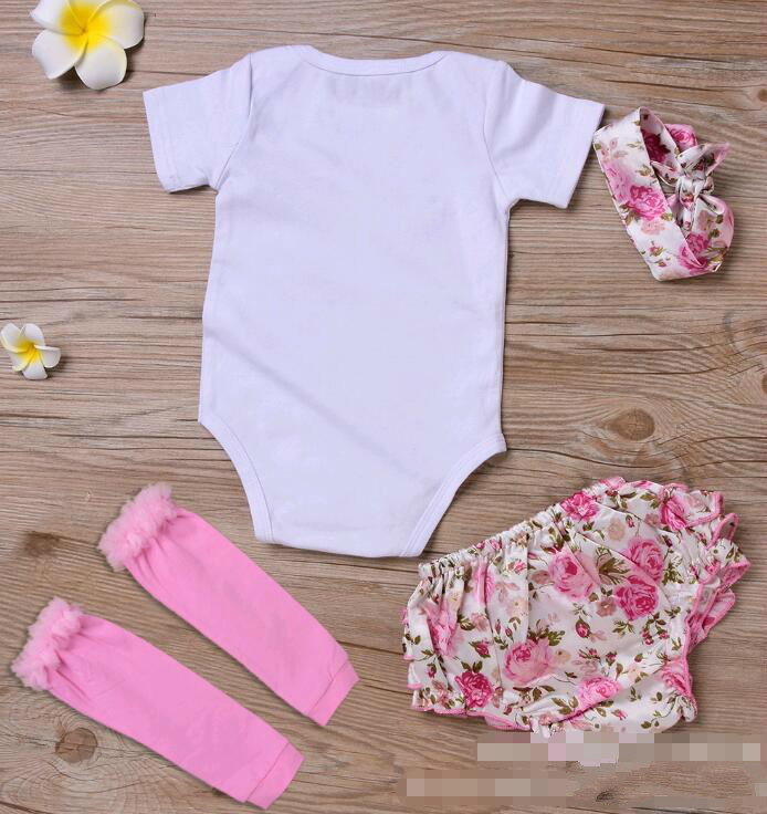 Promotion Newborn Baby Clothing Sets Kids Clothes Letter Print Romper Broken Flower Ruffled Bow Shorts Suits For Infant Toddlers Dresses