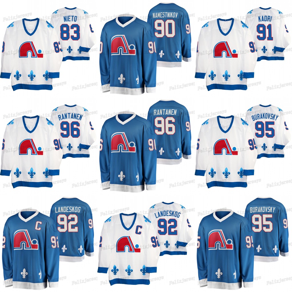 92 Gabriel Landeskog Quebec Nordiques Heritage 96 Mikko Rantanen Andre Burakovsky Nazem Kadri Vladislav Namestnikov Matt Nieto Jersey, White men size s-3xl
92 Gabriel Landeskog Quebec Nordiques Heritage 96 Mikko Rantanen Andre Burakovsky Nazem Kadri Vladislav Namestnikov Matt Nieto Jersey, White men size s-3xl