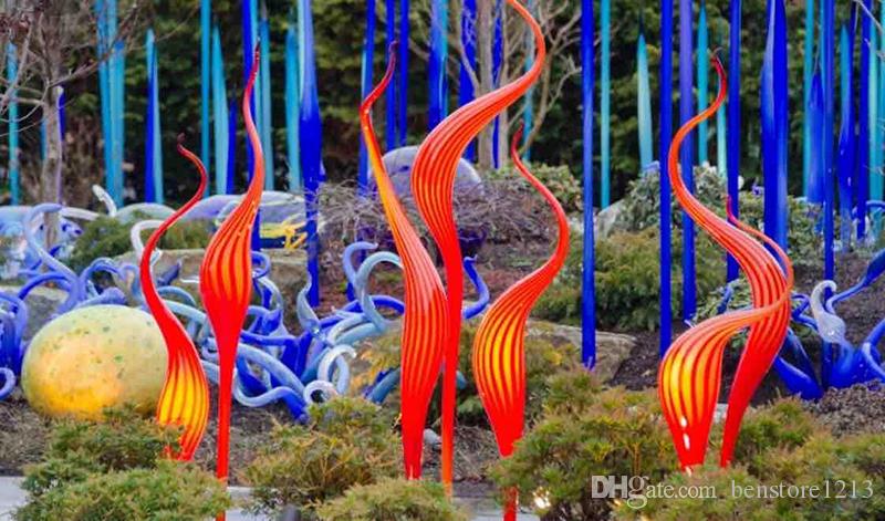 Top Quality Hand Blown Glass Reed Floor Lamp Orange Murano Glass Sculpture Modern Decor 100% Mouth Blown Glass Sculpture for Party Garden