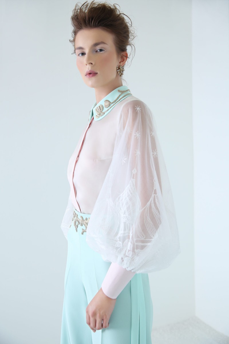 Newest A Line Prom Dresse Pants Long Neck Long Sleeve Tulle Satin Applique Two Pieces Party Dress Floor Length robes de soirée