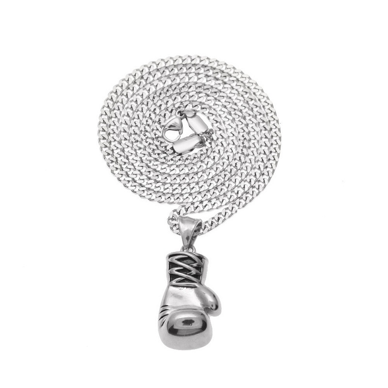 Fashion- Hop Necklace Jewelry Stainless Steel Boxing Gloves Pendant Necklace With 60cm Gold Cuban Chain