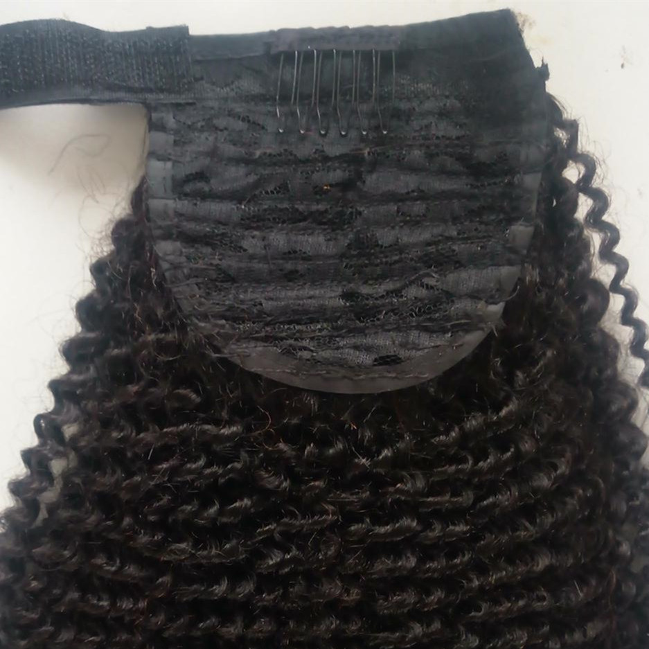 Diva 24 Inch Human Hair Ponytail with Drawstring Off Black AfroKinky Curly Ponytail Hair Extension Wrap for Women 160g Per Package Color 1B