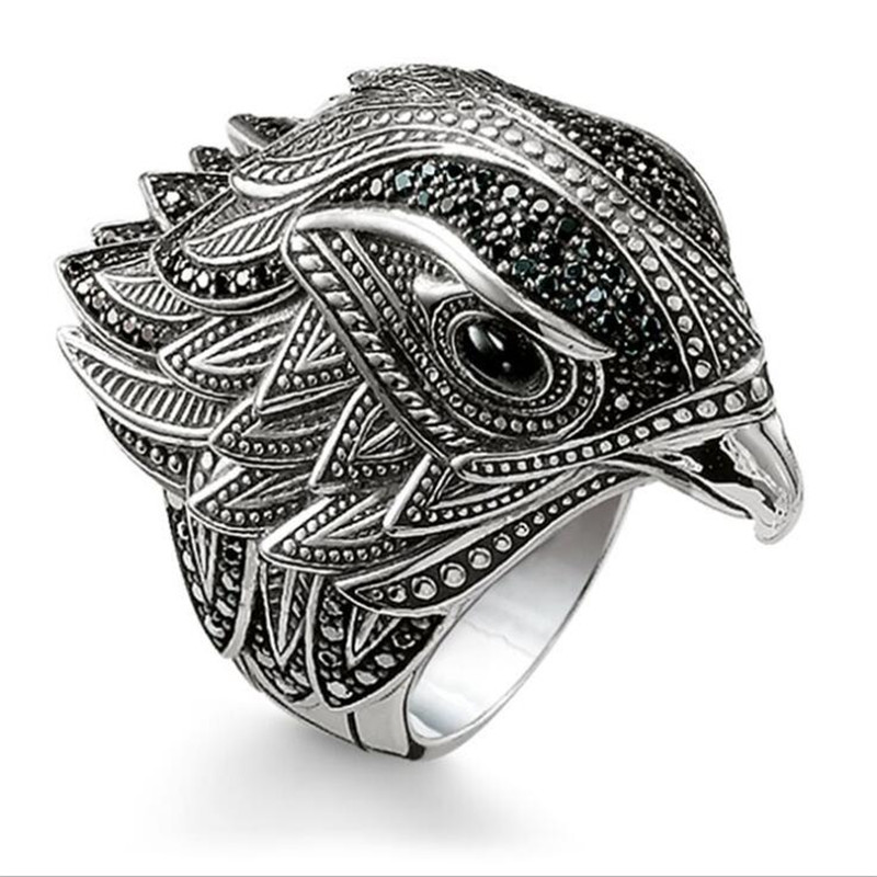 Hip Hop Personality Retro Jewelry 925 Sterling Silver Fashion Eagle Ring Female Wedding Bird Wedding Band Ring For Men Gift