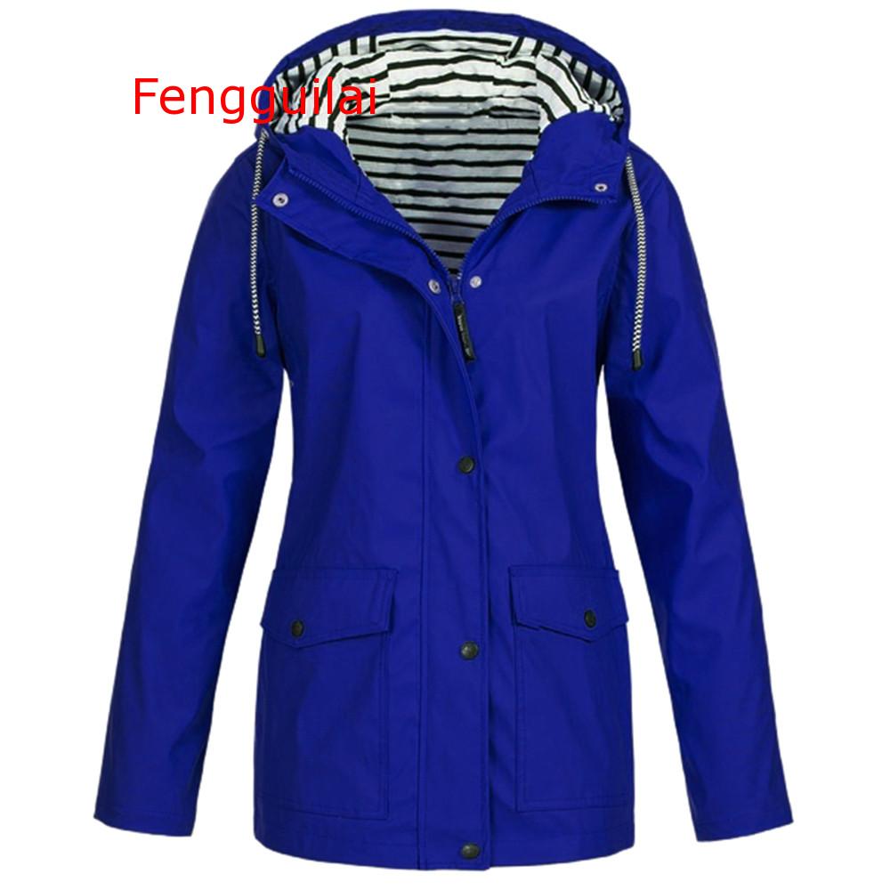Women Coat 2019 Autumn And Winter Jacket Solid Rain Outdoor Plus Waterproof Hooded Raincoat Windproof Zipper Coat S-5XL