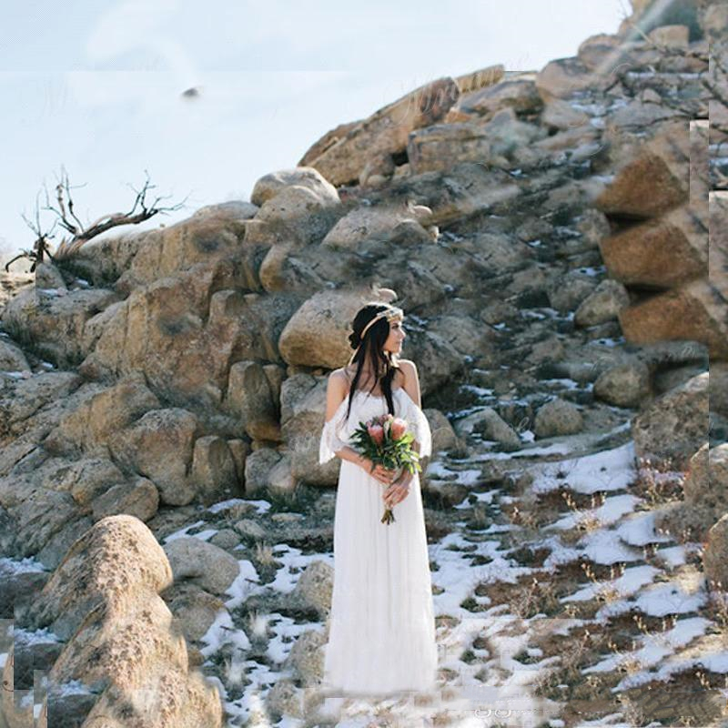 Sexy Straps Country Wedding Dresses Bridal Gowns Drop Sleeve 2021 Top Lace Chiffon Beach Boho High Waist Bride Dress Plus Size
