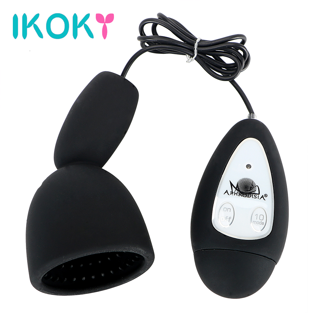 IKOKY Glans Vibrators Silicone Stamina Trainer Male Masturbator Cup 10-frequency Vibration Sex Toys For Men Male Erotic Y191011