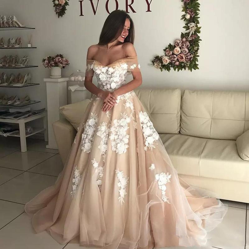 Champagne Tulle White Lace Wedding Dresses 3D Flower Appliques Princess Off Shoulder Short Sleeve A Line Bridal Gowns Corset Back, Dark red
Champagne Tulle White Lace Wedding Dresses 3D Flower Appliques Princess Off Shoulder Short Sleeve A Line Bridal Gowns Corset Back, Dark red