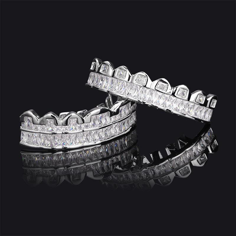 New Baguette Set Teeth Grillz Top Bottom Rose Gold Silver Color Grills Dental Mouth Hip Hop Fashion Jewelry Rapper Jewelry