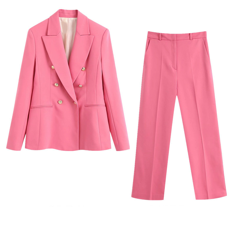 Suit women's autumn new style metal double-breasted slim suit jacket + high waist temperament casual pants two-piece
Suit women's autumn new style metal double-breasted slim suit jacket + high waist temperament casual pants two-piece