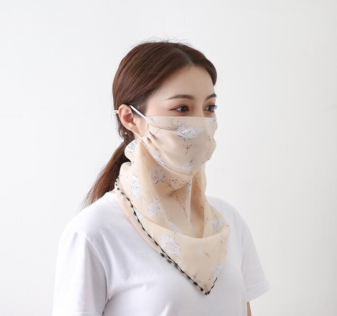 Sunscreen Mask Neck Protection Thin Summer Breathable Silk Scarf Full Covering Chiffon Triangle Scarf Outdoor Riding Women