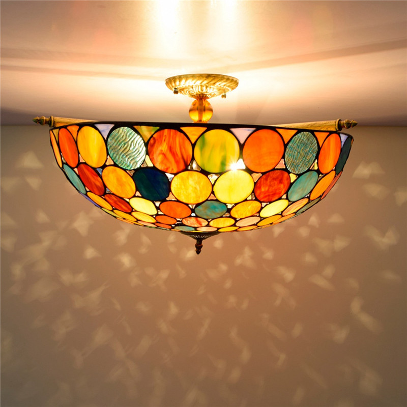 European retro creative glass lamp Tiffany stained glass living room dining bar bedroom art semi-ceiling lamp TF026