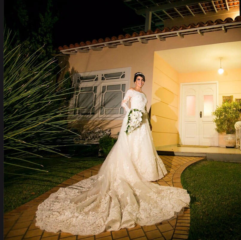 Quality High Beaded Lace Wedding Dresses Off The Shoulder Neck A E Long Sleeves Bridal Gowns Sweep Train Tulle Robe De Mari E