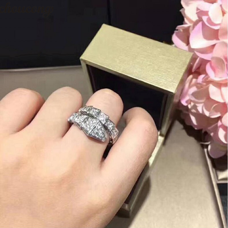 Fashion Snake Ring White Gold Filled Micro Pave Diamond cz Engagement Wedding Band Rings For Women Bridal Party Jewelry Gift