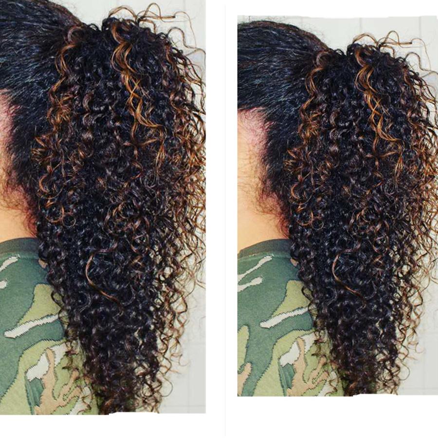 Kinky curly drawstring ponytail hairpiece Natural highlights sports hairstyle human hair ponytail extension 120g 140g 1b/30