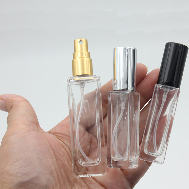 Clear Portable Glass Perfume Spray Bottle 10ml 20ml Empty Cosmetic Containers with Atomizer Gold Silver Cap Fragrance Bottles