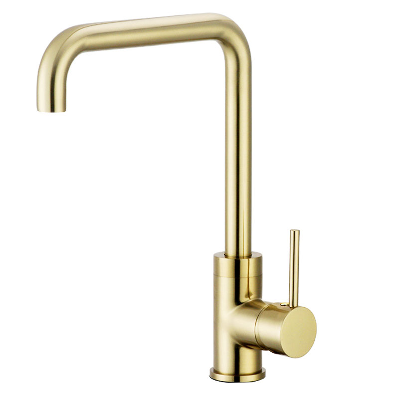 

Brushed Gold Brass Kitchen Faucet Dual Sink Rotation Cold And Hot Water Mixer Tap Deck Mounted