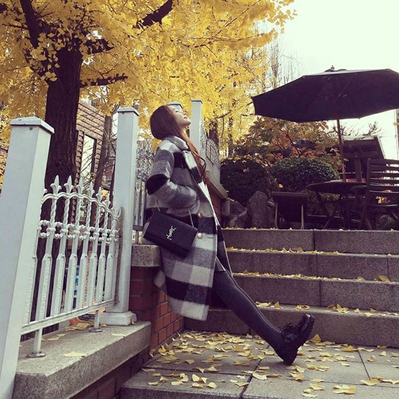 Autumn Winter Elegant Fashion Long Wool Coat Women Black And White Plaid Wool Blend Coat And Jacket Solid Women Coats T190903