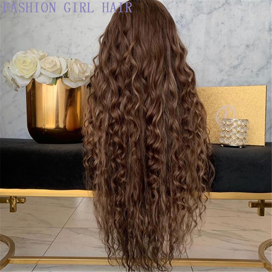 Long Wavy Synthetic Wigs Brown Middle Part Natural Hair Wigs For American Women Cosplay Wigs Heat Resistant Fiber