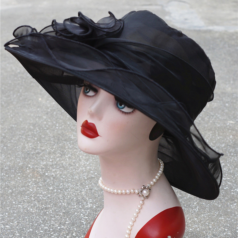 Summer Hat Women Kentucky Derby Wide Brim Sun Hat Wedding Church Sea Beach Hats for Women Floppy Ladies Hat D19011106