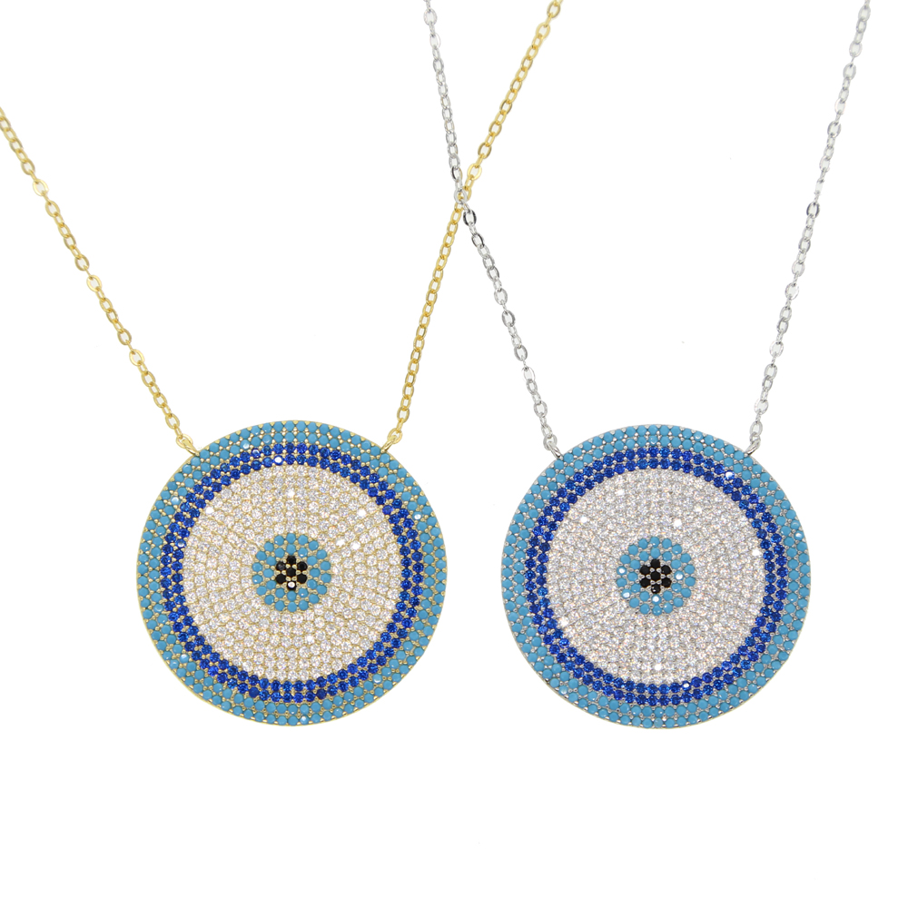 Big round charm Silver Charm Micro pave shiny zirconia Lucky Blue Eye Necklace Elegant cute Women Girl Exquisite Gifts Jewelry