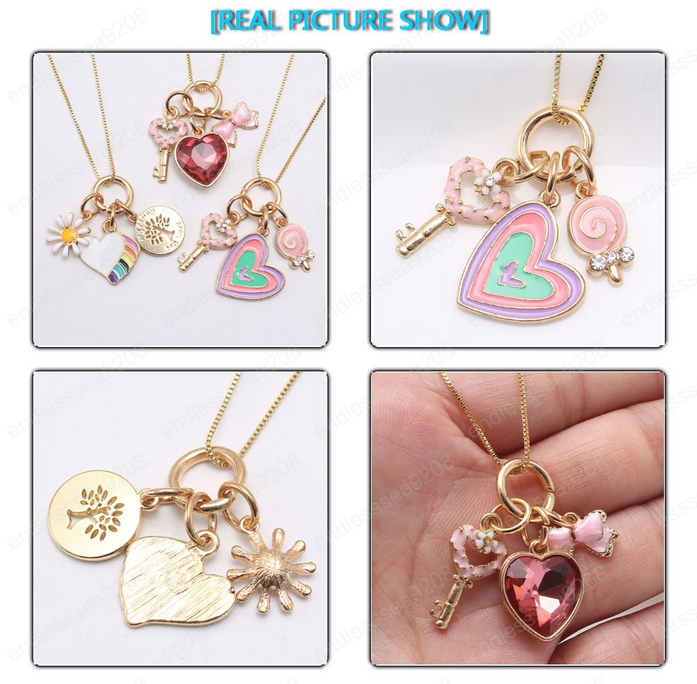 fashion love heart pendant necklace cute charm jewelry for girls children diy chain necklace best gift for kids