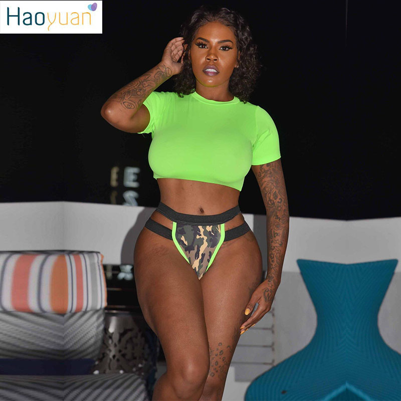 HAOYUAN Neon Green Summer Beach Two Piece Set Sexy Short Sleeve Crop Top+Camo Shorts Swim Suit Matching Set Club Outfits Womens
HAOYUAN Neon Green Summer Beach Two Piece Set Sexy Short Sleeve Crop Top+Camo Shorts Swim Suit Matching Set Club Outfits Womens