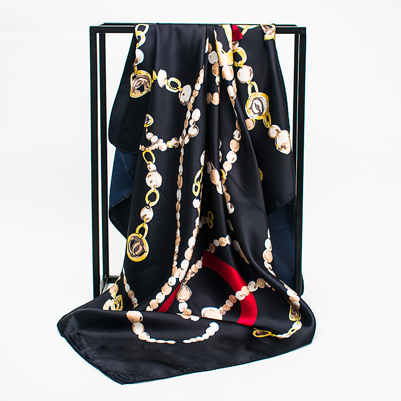Fashion-Satin Scarf Gradient Printed Women Silk Scarf Fashion Square Shawls Foulard Bandana Head Scarves Female Size 90*90cm RT520