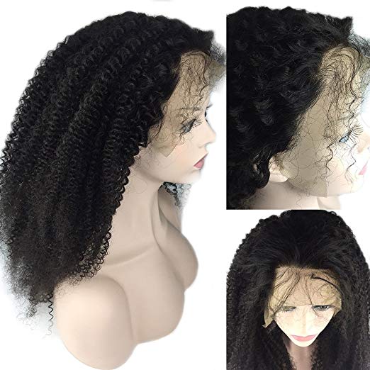 Fashion New 4A 4b natural coily kinky curly indian remy lace front human hair wig 130%density