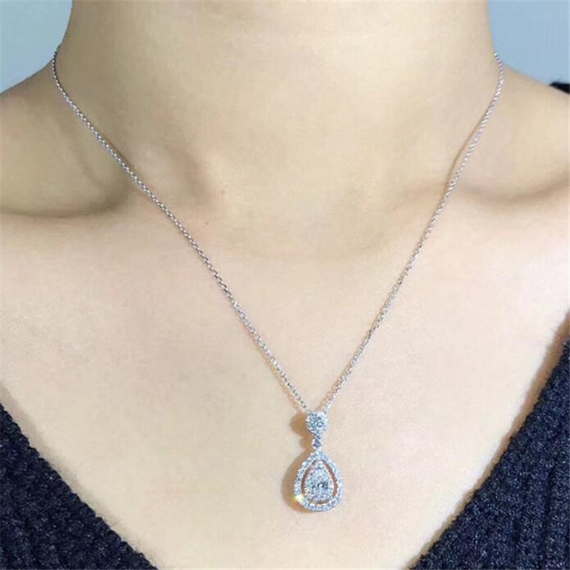 New Victoria Sparkling Luxury Jewelry 925 Sterling Silver&Rose Gold Fill Drop Water White Topaz Pear CZ Diamond Women Pendant Chain Necklace
