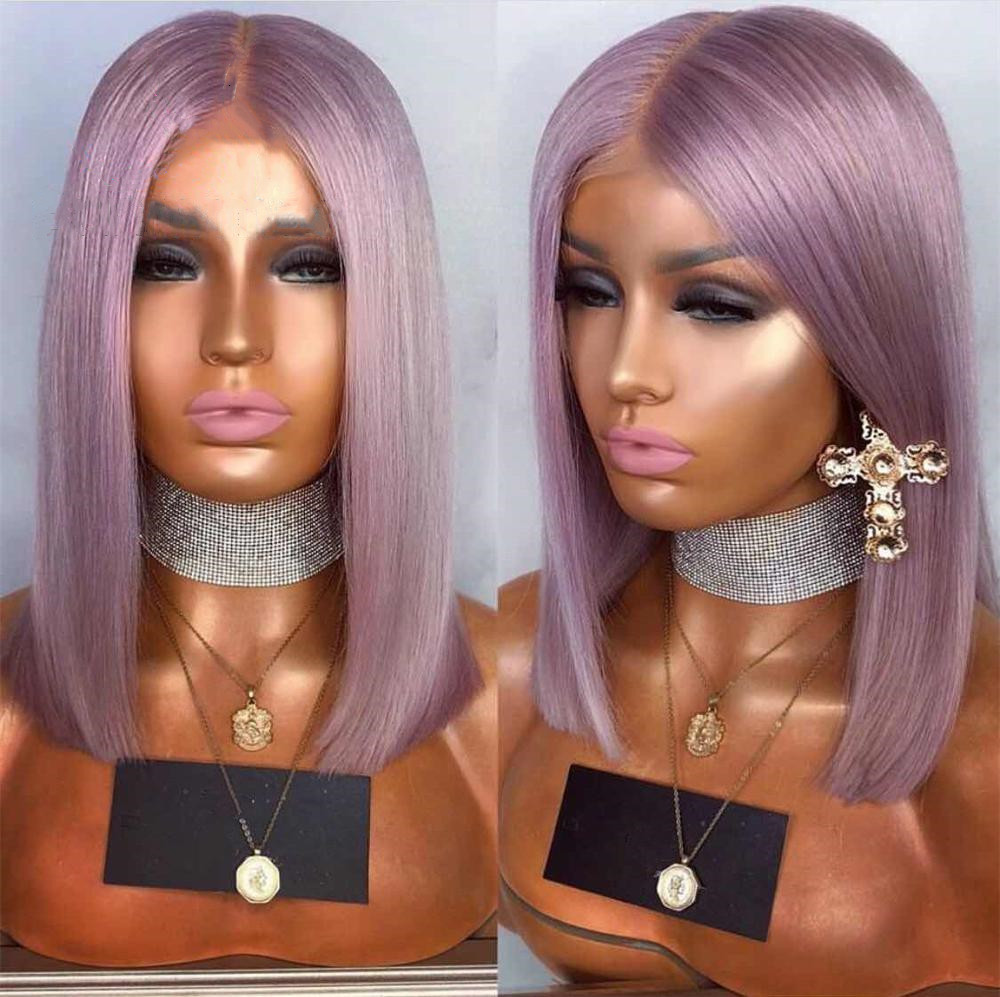 Lace Front Wig Blue Colored Remy Red Human Hair Full Ends Transparent Frontal Closure Swiss Lace Short Bob Wigs