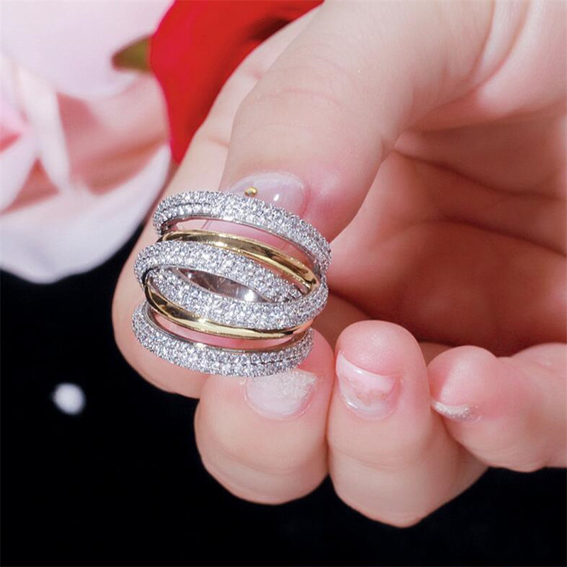 US Size 5-10 Stunning Luxury Jewelry 14K White Gold Fill Pave White Sapphire CZ Diamond Women Wedding Engagement Cross Band Ring Gift