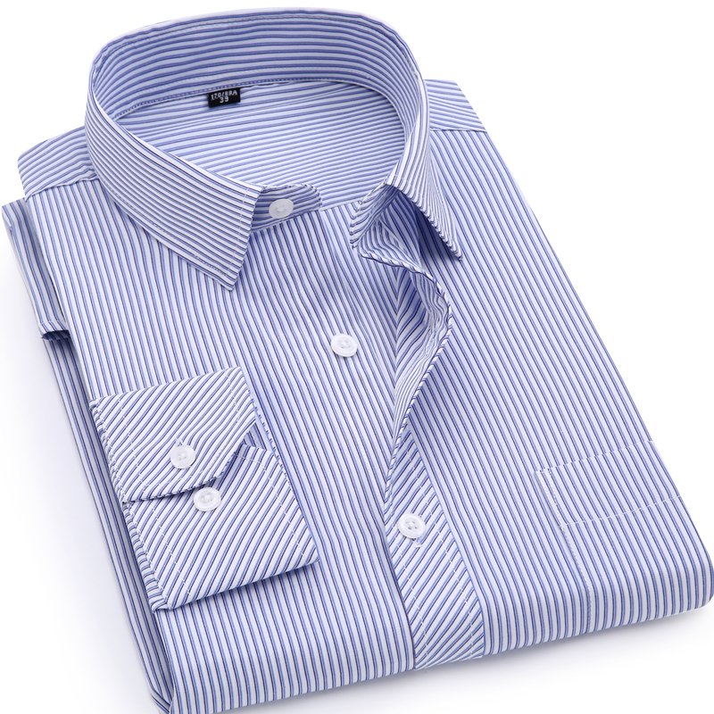 Plus Large Size 8XL 7XL 6XL 5XL 4XL Mens Business Casual Long Sleeved Shirt Classic Striped Male Social Dress Shirts Purple Blue C18122701