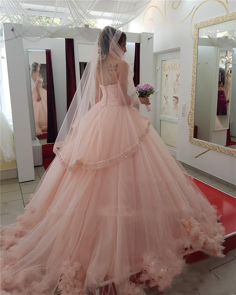 Sexy Quinceanera Dresses Pink Sweet 16 Dresses Lace up Back Sweep Train Appliques Beads Hand Made Flowers Garden Bridal Gowns vestidos de