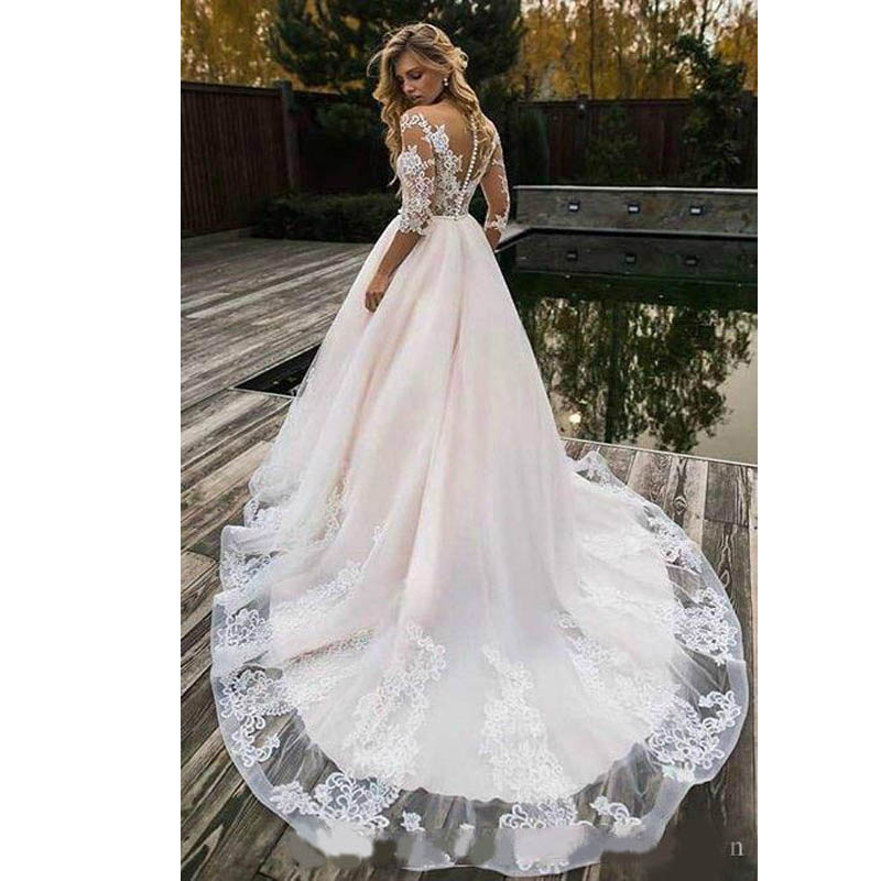 2020 sexy Wedding Dress Three Quarter Sleeves Wedding Gowns Vestidos de Novia Lace Bridal Gown Trouwjurken Mariage Robe
