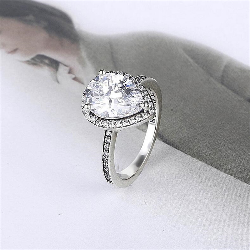 Vintage Fashion Jewelry Real 100% 925 Sterling Silver Never Fade Pear Cut 5A Cubic Zircon Eternity Ring Party Women Wedding Band Rings Gift