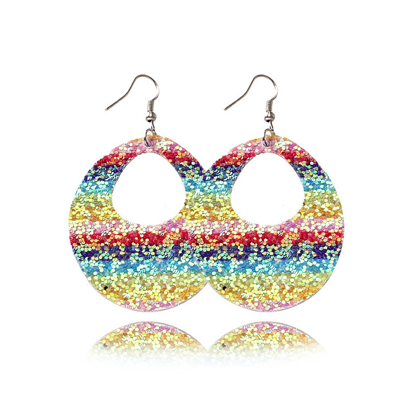 Fashion Design Rainbow Leather Earring Sparkly Sequins Teardrop Printing Dangle Earring for Bohemian Jewelry for women Girls
Fashion Design Rainbow Leather Earring Sparkly Sequins Teardrop Printing Dangle Earring for Bohemian Jewelry for women Girls