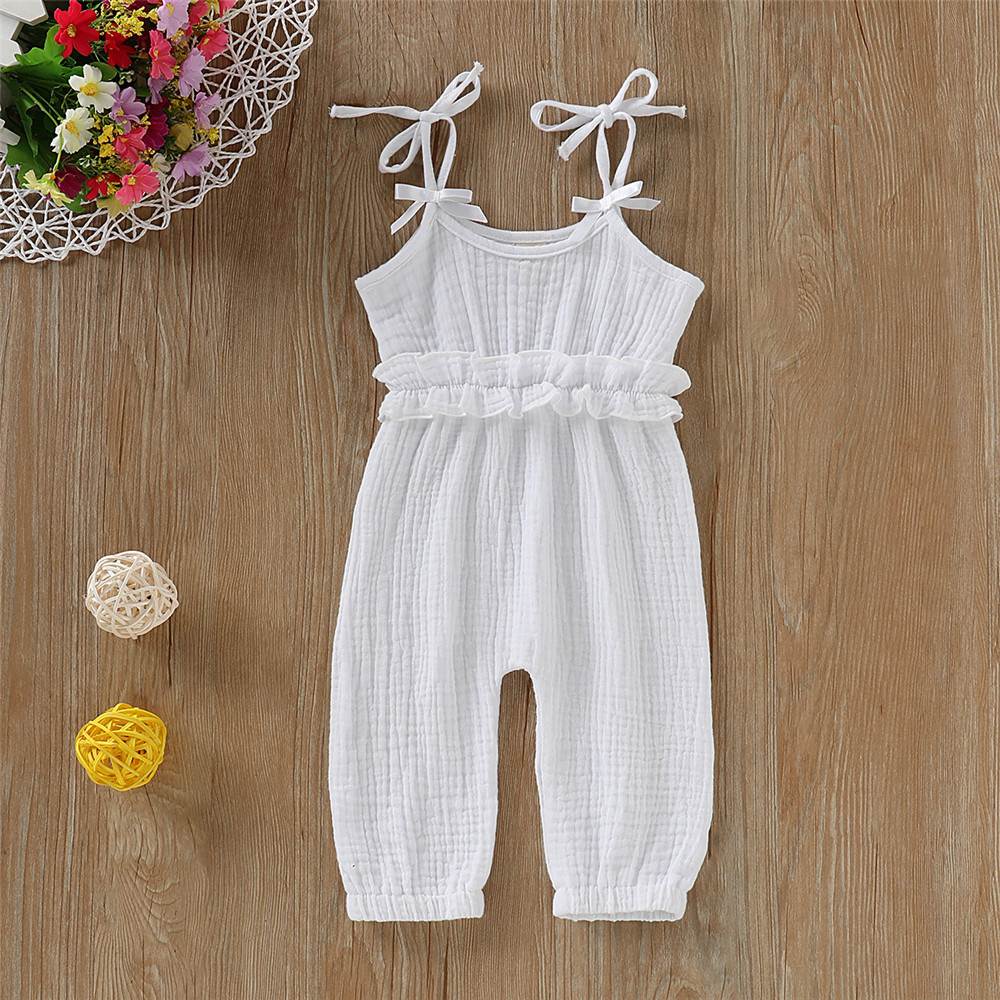 Mikrdoo Newborn Infant Baby Girl Bodysuit Summer Cute Clothes Straped Ruffle Romper Cute Solid Color Jumpsuit For 0-24 Months