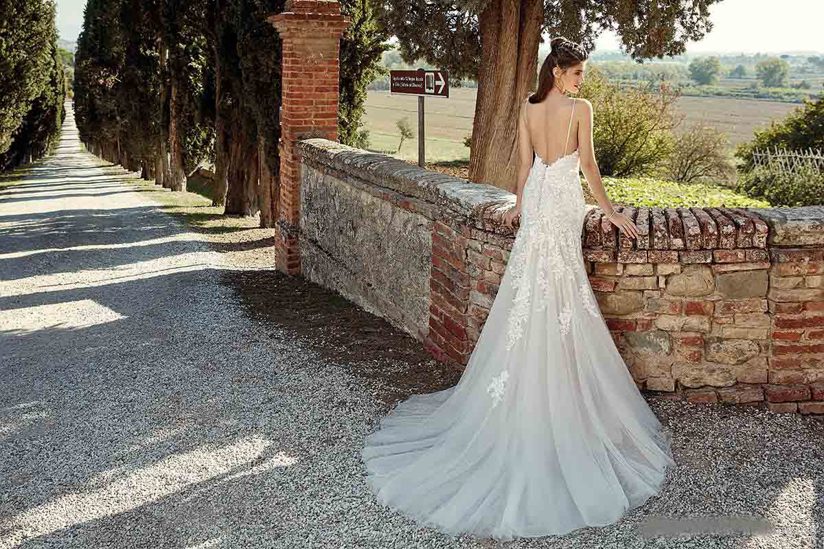Eddy K 2020 Mermaid Wedding Dresses Spaghetti Straps Backless Lace Applique Bridal Gowns Summer Beach Wedding Dress robe de mariée