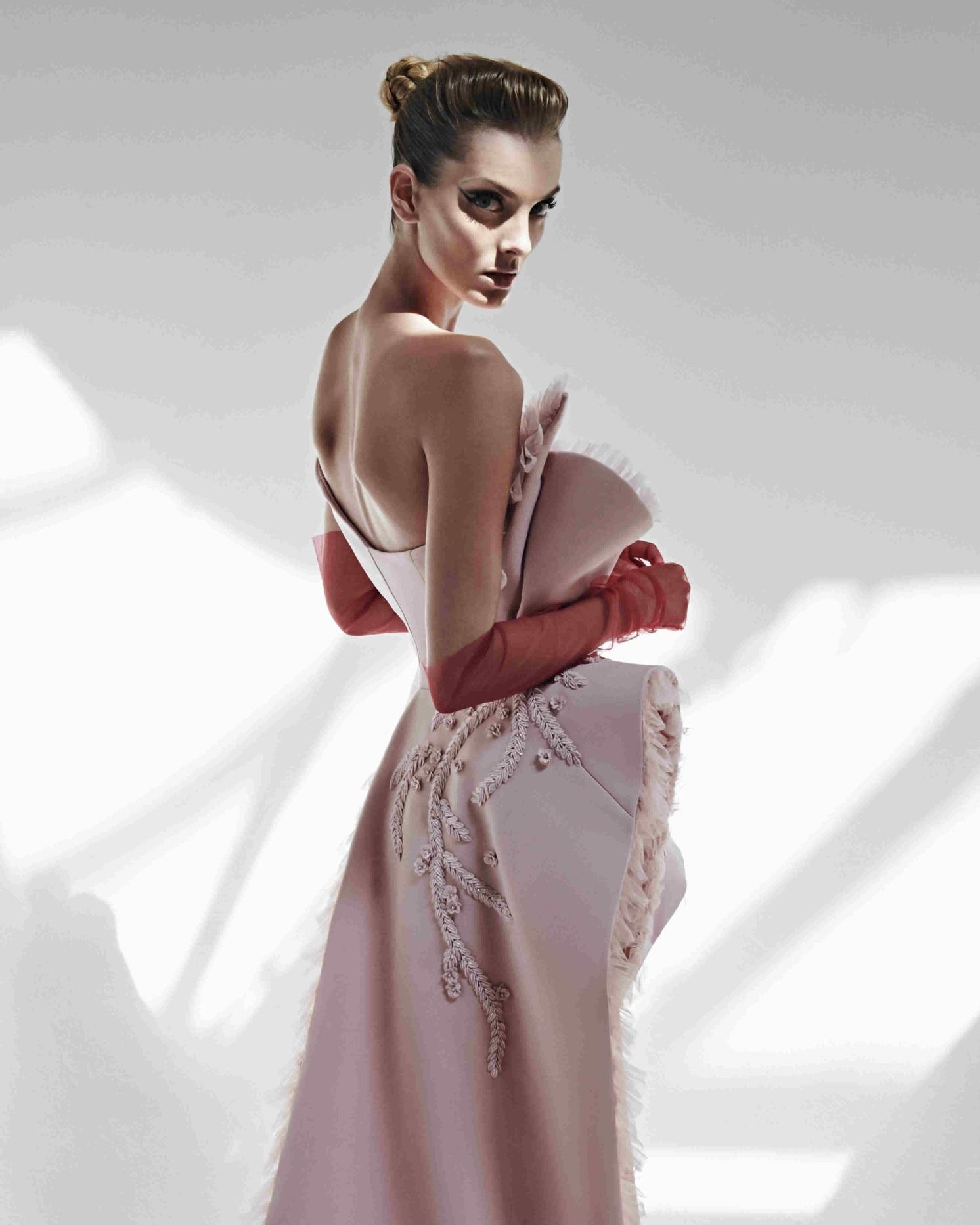 azzi osta high split evening dresses pink tulle one shoulder sweep train embroidery mermaid prom dress custom made robes de soire