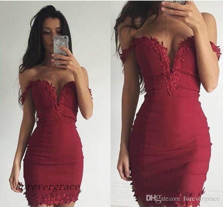2019 Sexy Dark Red Burgundy Mini Short Cocktail Dress Sheath Appliques Holiday Club Homecoming Party Dress Plus Size Custom Make