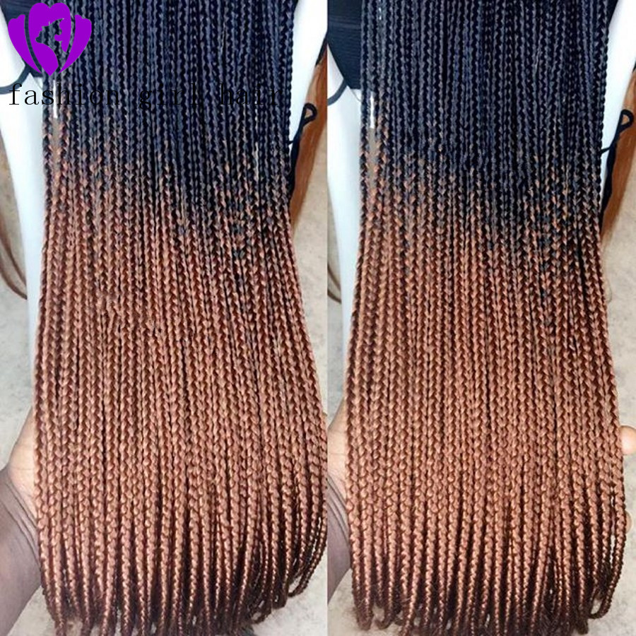 Stock fast shipping Ombre Brown Synthetic Lace Front Wig Long box Braids Wigs for Women Two tone braided Cosplay Wig Free Part