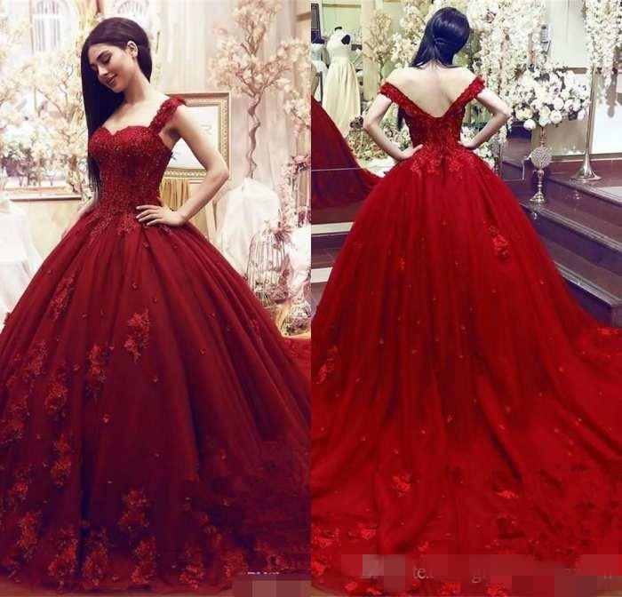 2020 Newest Burgundy Quinceanera Dresses Tulle 3D Floral Applique Beaded Lace Sequins Straps Sweetheart Neckline Sweet 16 Ball Gown