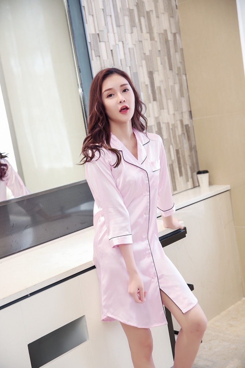 Size M-XXL Sleep Lounge Nightgowns & Sleepshirt Sleepwear BF Style Night Dress Nightwear Women Sexy Lingerie Indoor Dress V191213